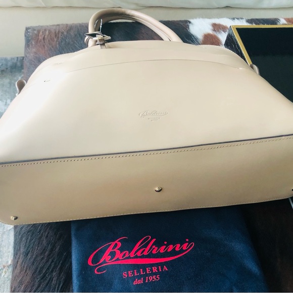 BOLDRINI SELLERIA RARE & GORGEOUS LARGE VACCHETTA LEATHER HANDBAG - ARGILLA - Picture 5 of 16